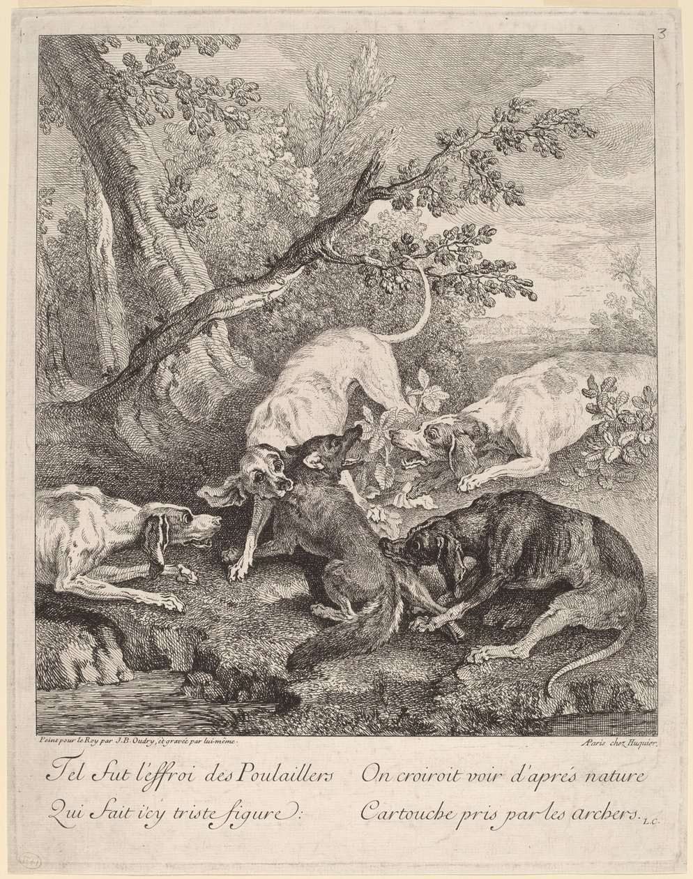 A kutyák által megtámadt róka alkotó: Jean Baptiste Oudry