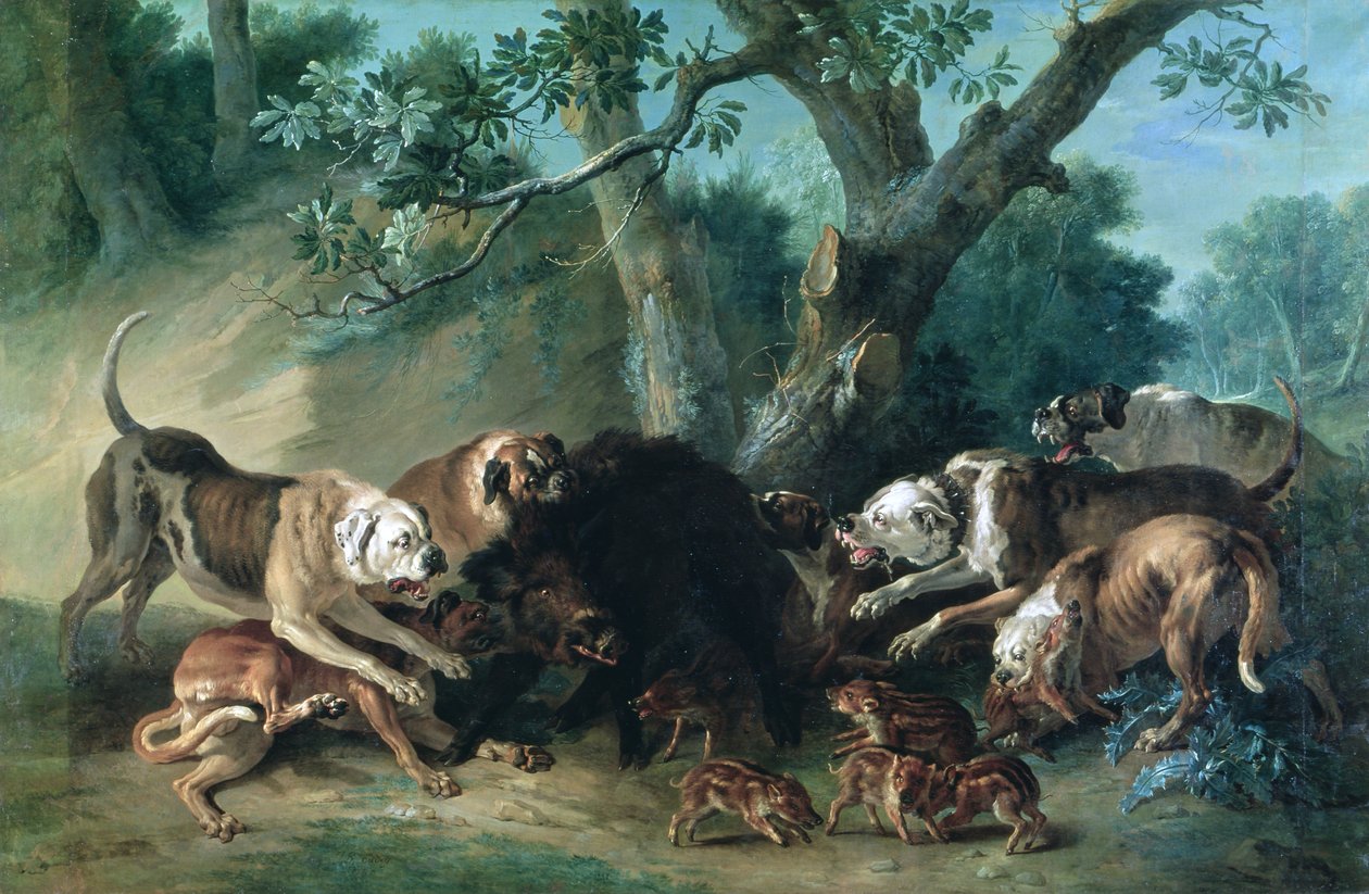 Egy vadkoca és fiatalja kutyák által megtámadva alkotó: Jean Baptiste Oudry