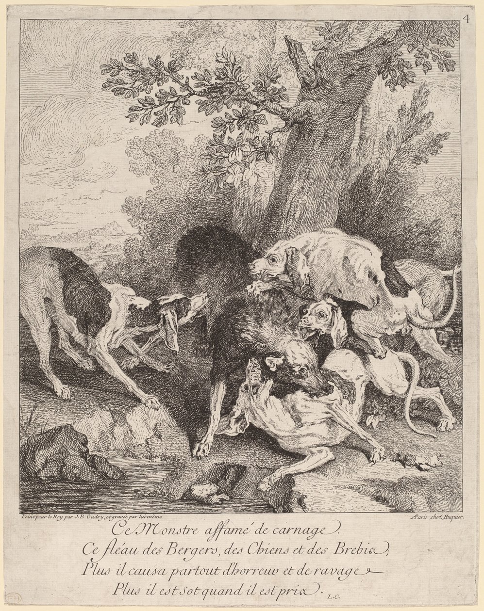 A kutyák által megtámadt farkas alkotó: Jean Baptiste Oudry