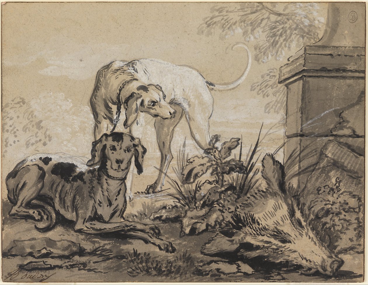 Vadászat után: Két vadászkutya egy vadkan feje mellett alkotó: Jean Baptiste Oudry