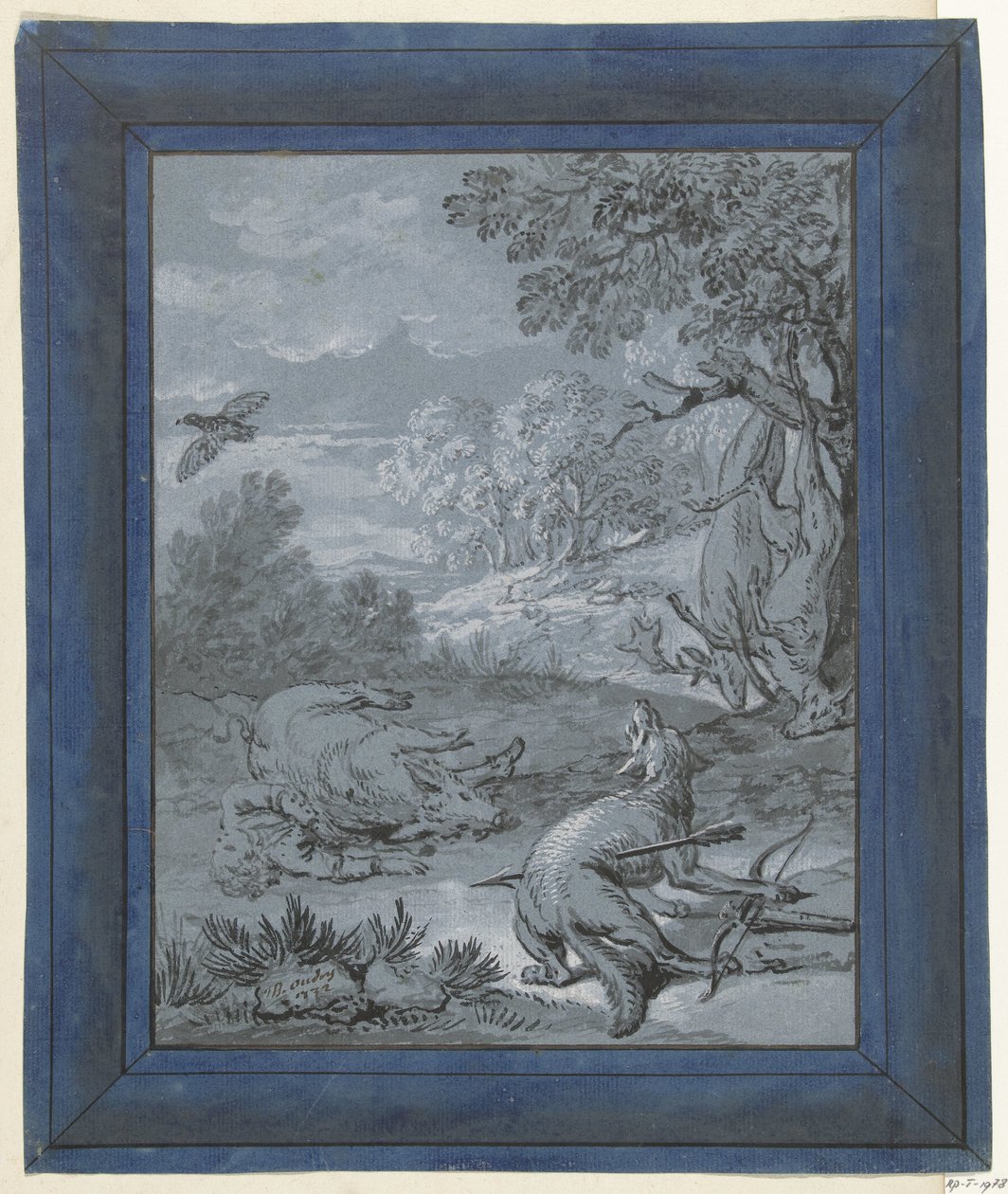 A farkas és a vadász / Le Loup et le Chasseur Illusztrációk Jean de la Fontaine meséihez (sorozat címe) alkotó: Jean Baptiste Oudry