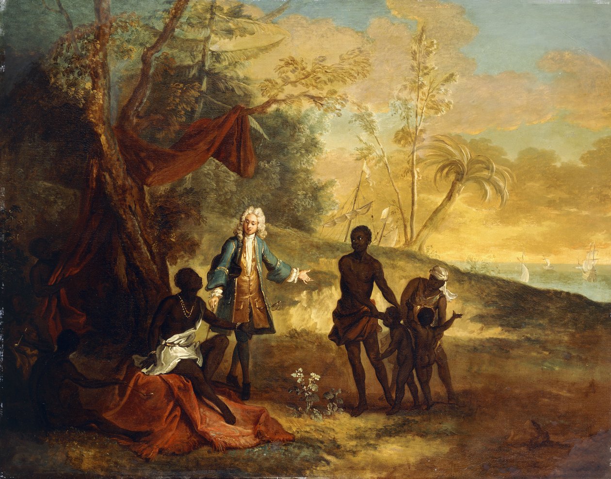 A világ négy részéről – Afrika: Egy európai kereskedő cserekereskedelem egy fekete főnökkel, 1724 alkotó: Jean Baptiste Oudry