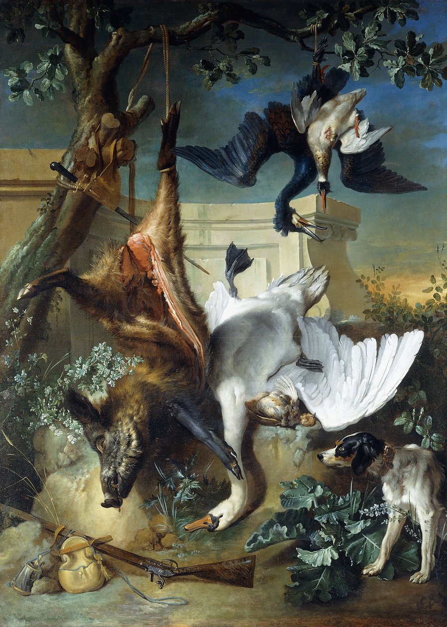 "The Return of the Hunt": Egy vadászkutya őrző döglött játék, alkotó: Jean-Baptiste Oudry