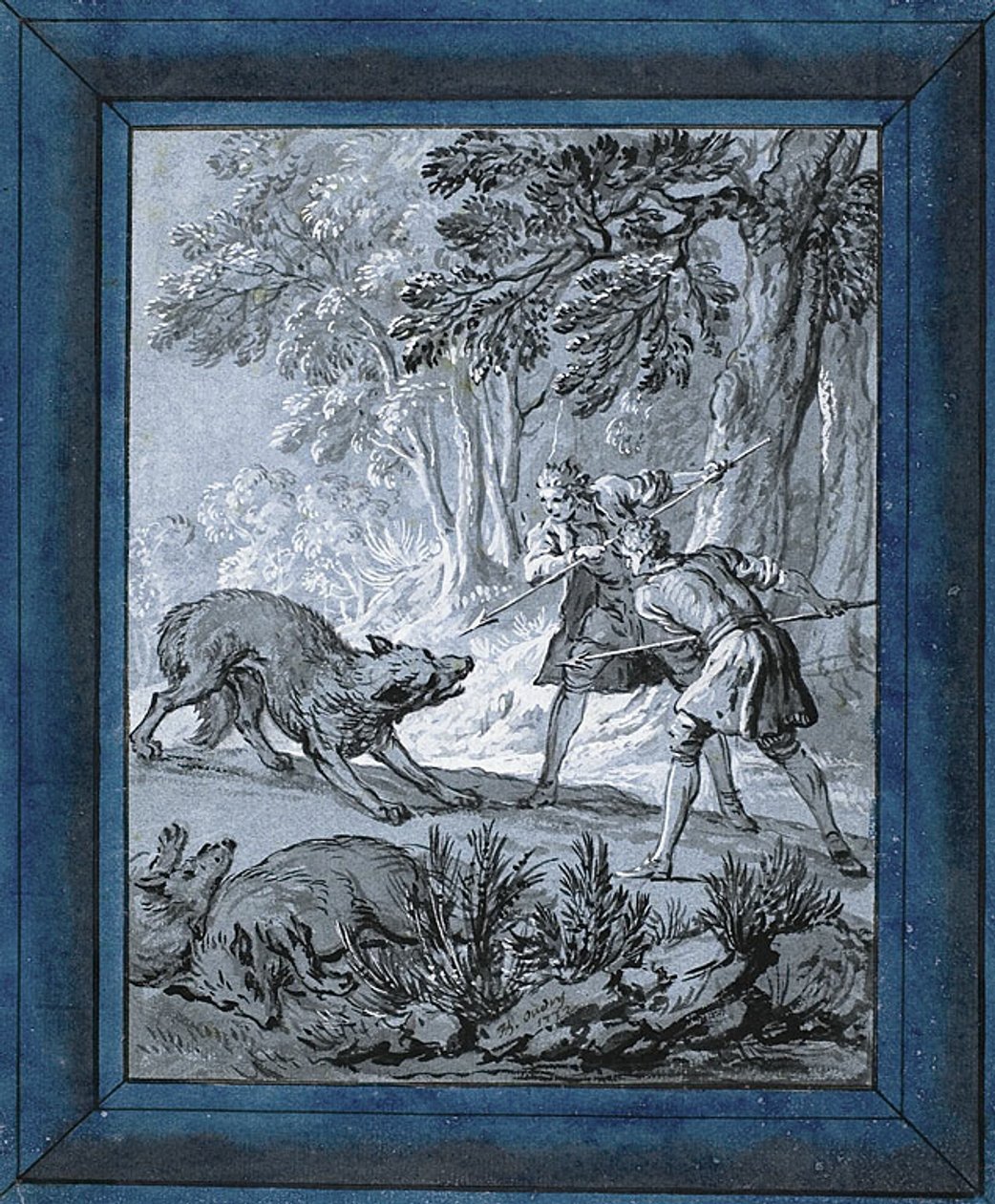 Farkasokat támadó férfiak ("Rien de Trop III") alkotó: Jean Baptiste Oudry