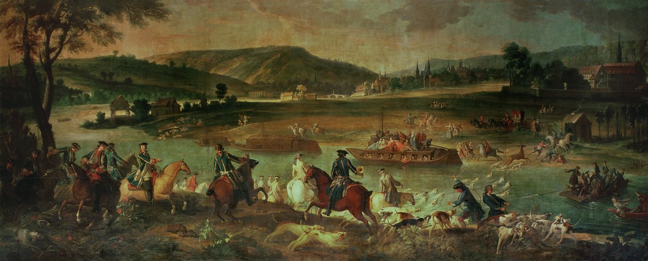 Szarvasvadászat az Oise-ban Compiegne látványában, Royallieu közelében, 1737 alkotó: Jean Baptiste Oudry