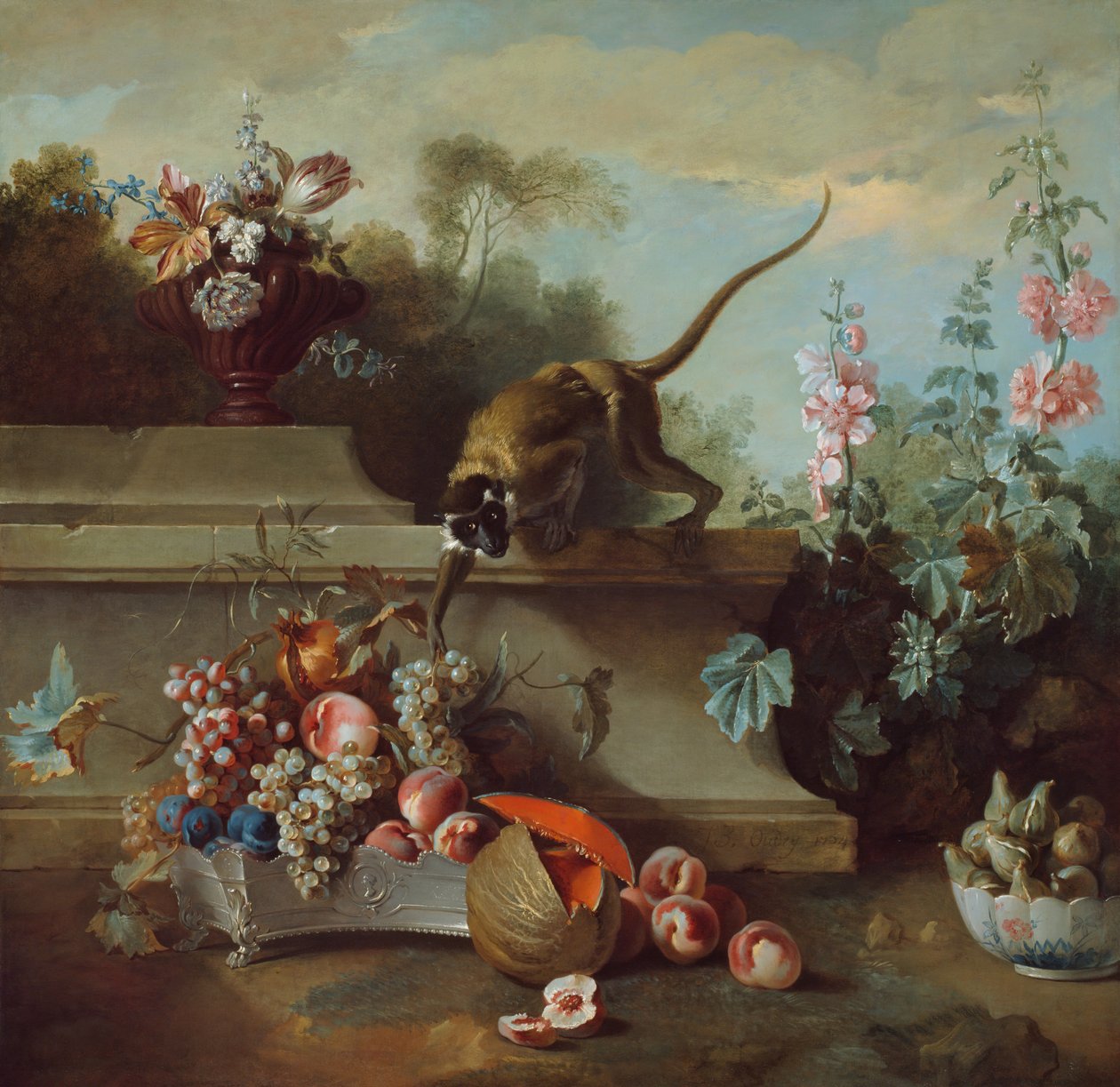 Csendélet majommal, gyümölcsökkel és virágokkal, 1724. alkotó: Jean Baptiste Oudry