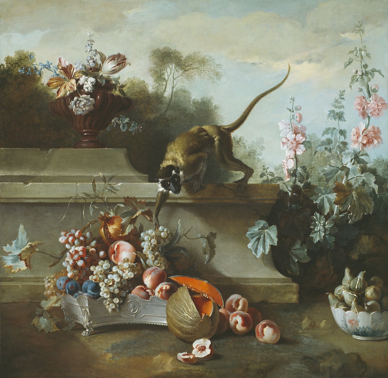 Csendélet majommal, gyümölcsökkel és virágokkal, 1724 alkotó: Jean Baptiste Oudry
