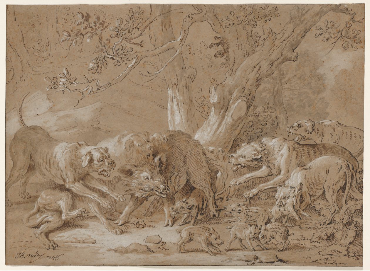 Vadkoca és fiatalja Kutyák támadták meg alkotó: Jean Baptiste Oudry