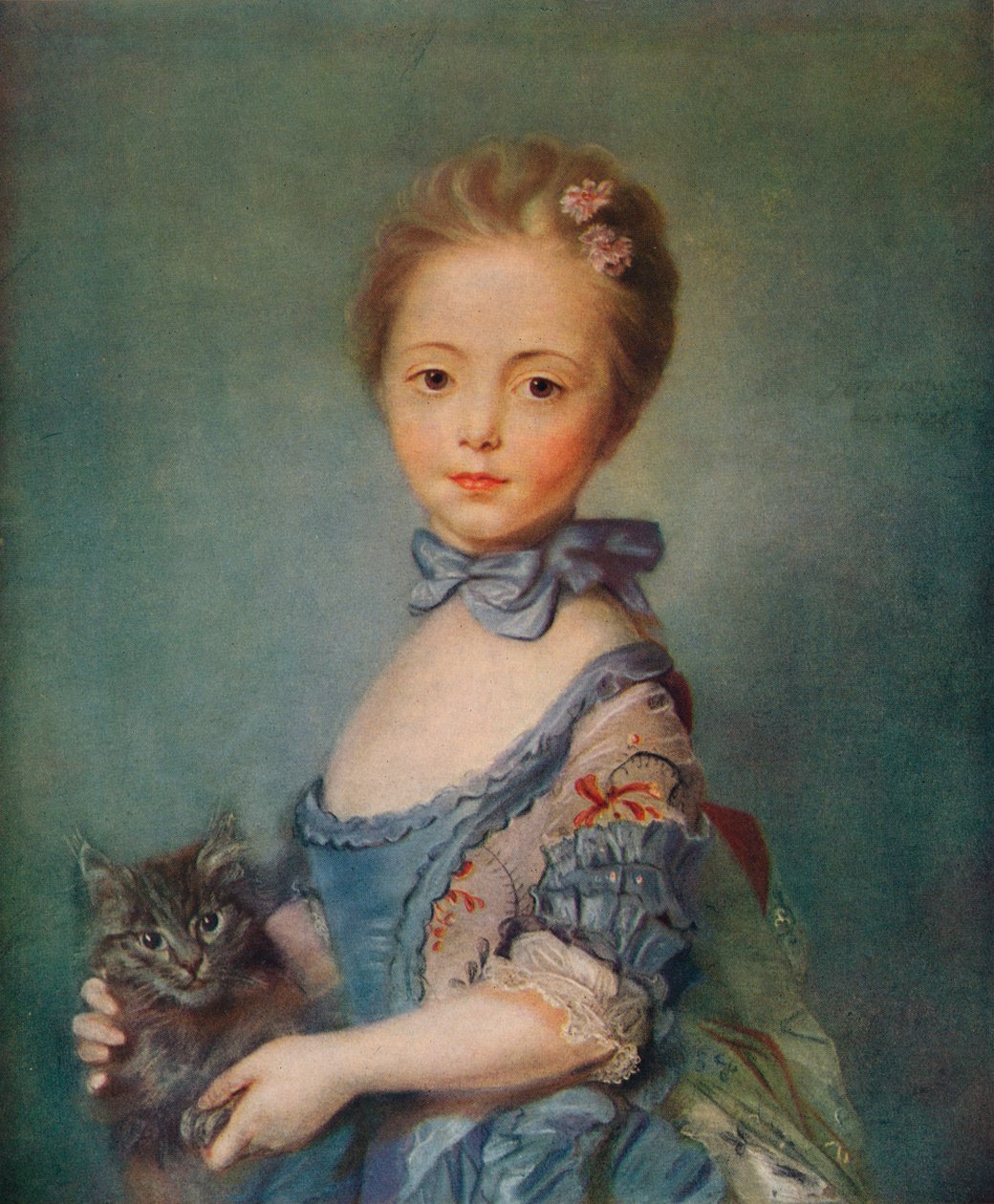 Egy lány cicával, c1743 alkotó: Jean Baptiste Perronneau
