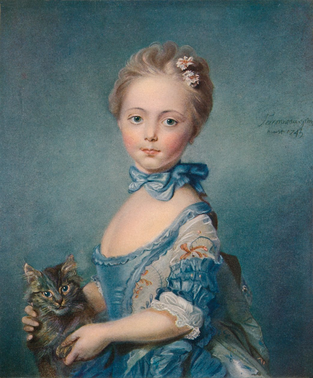 Egy lány cicával, 1743, 1902 alkotó: Jean Baptiste Perronneau