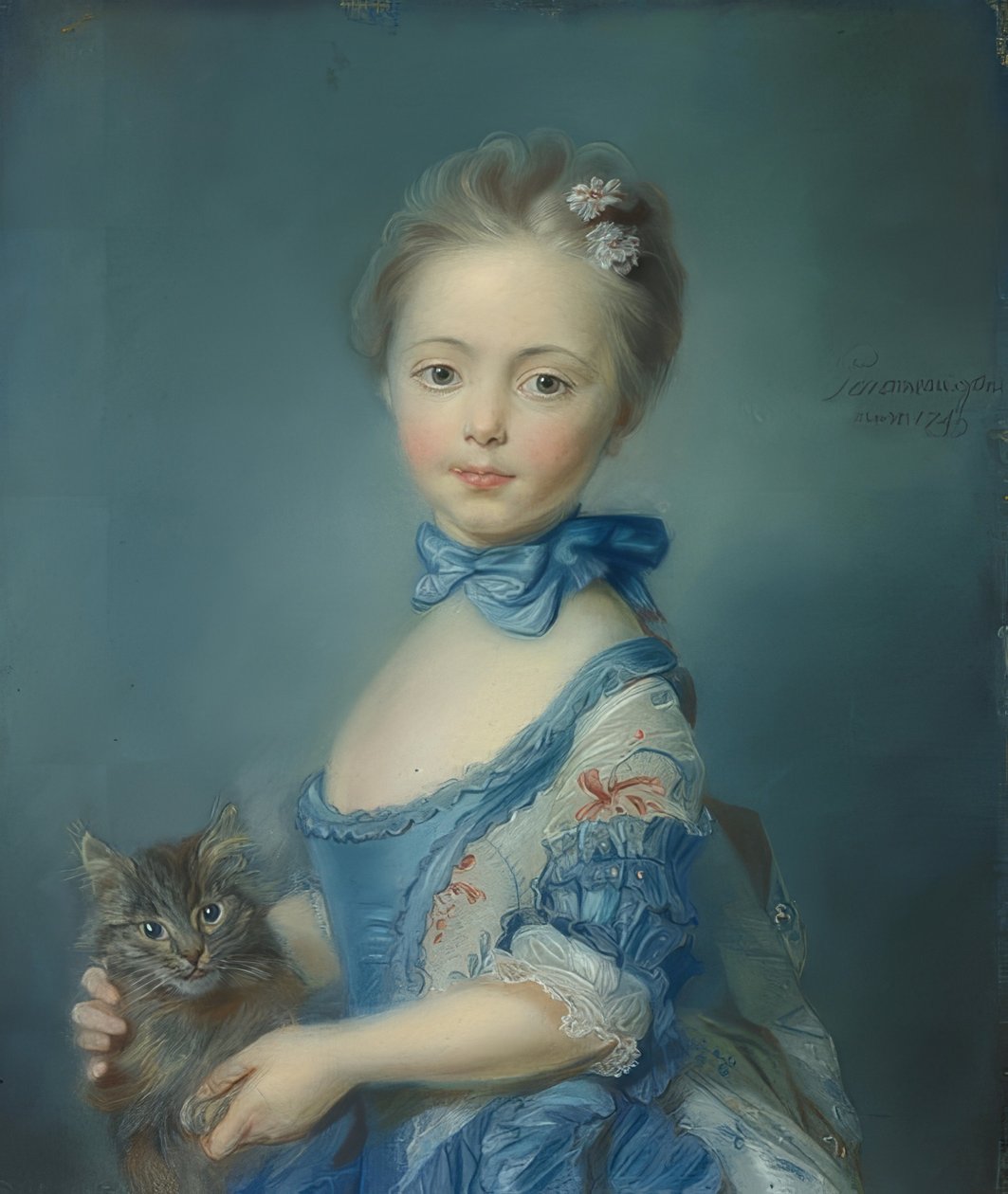 A lány egy macskával. 1743? alkotó: Jean Baptiste Perronneau