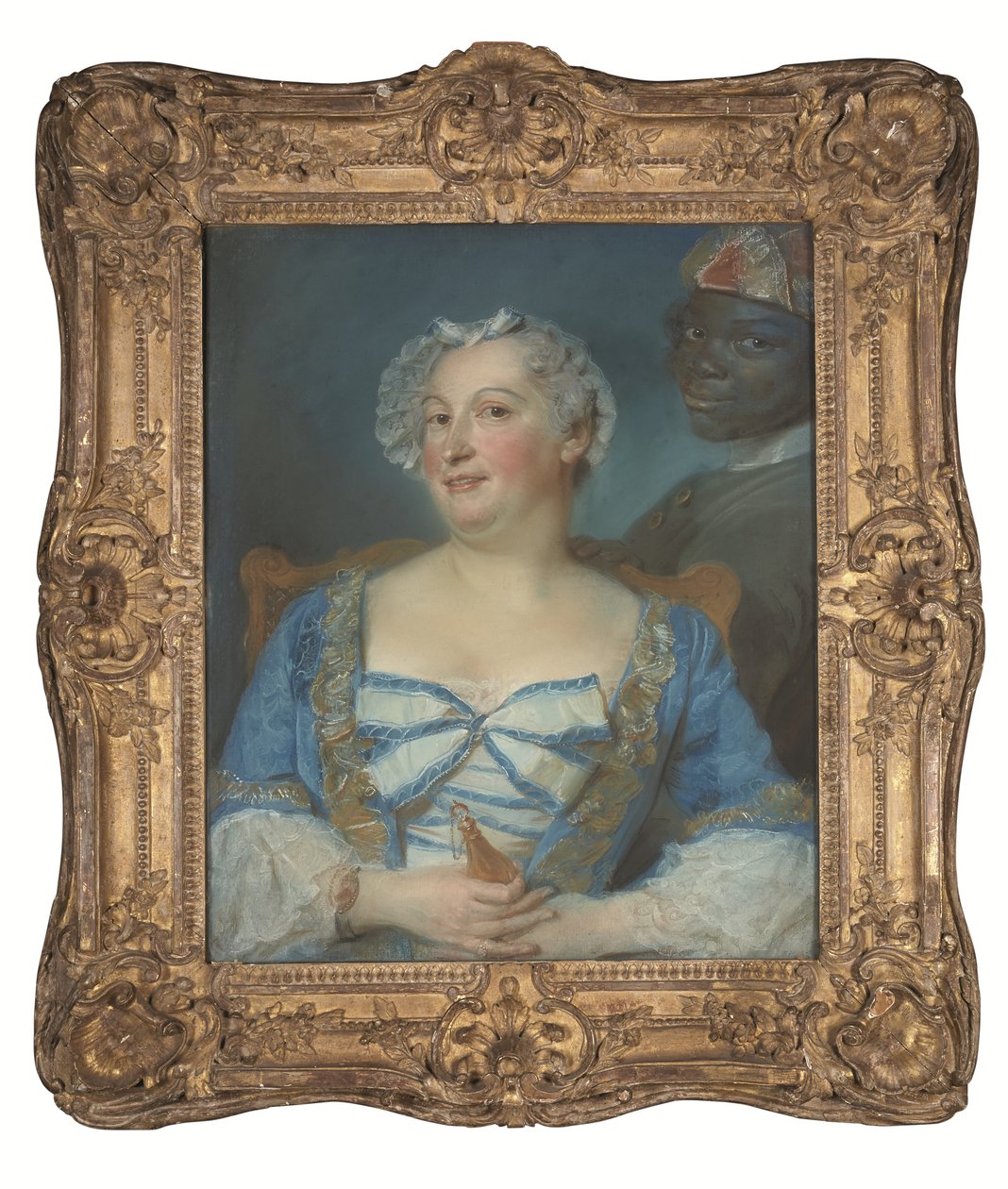 Kék ruhás nő és fekete szolgája portréja alkotó: Jean Baptiste Perronneau
