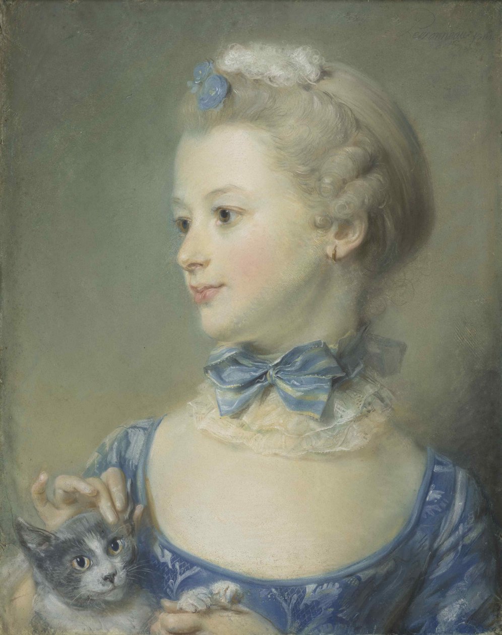 A kislány Marie-Anne Huquier macskával, 1747. alkotó: Jean Baptiste Perronneau