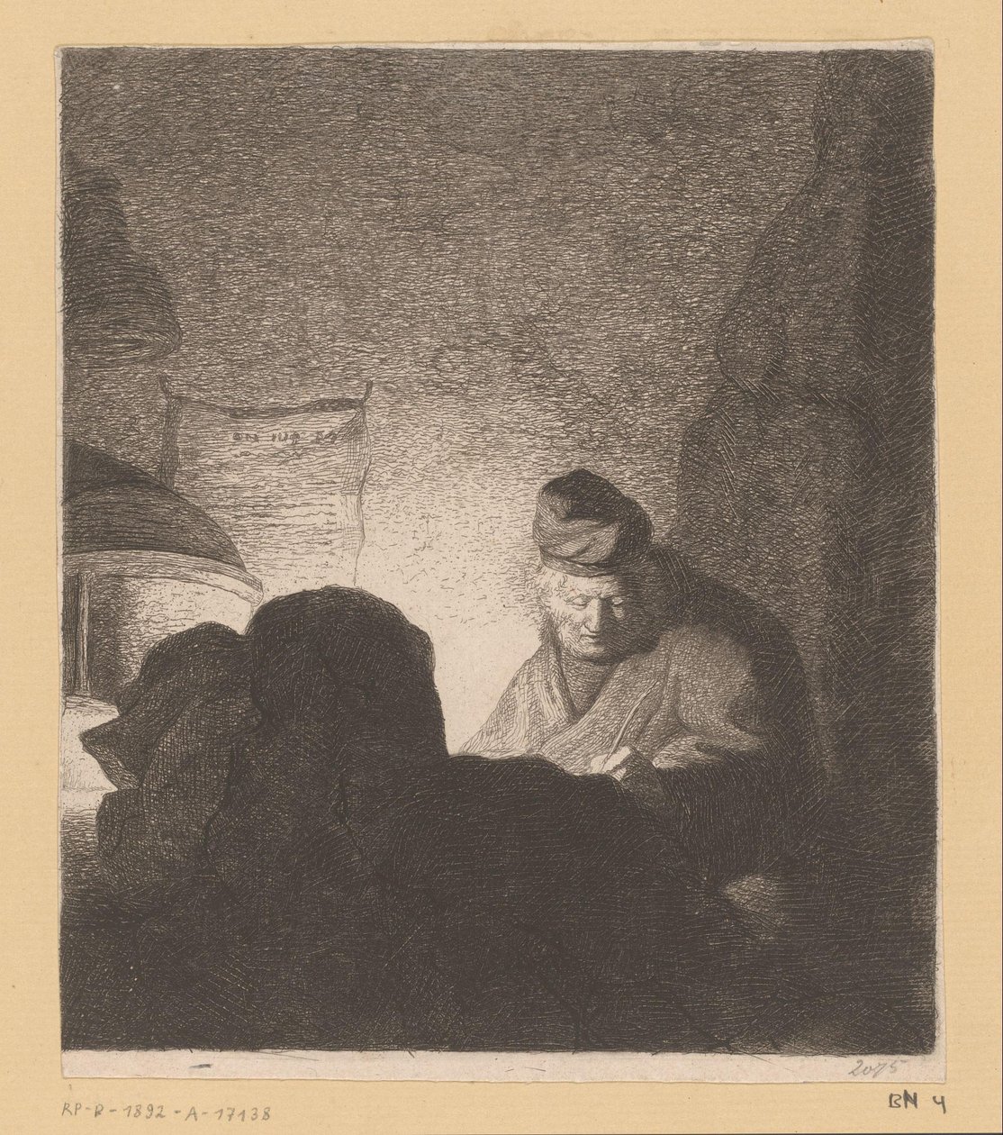 Férfi írás a lámpa fényében alkotó: Jean Baptiste Pierre Lebrun (attributed to)