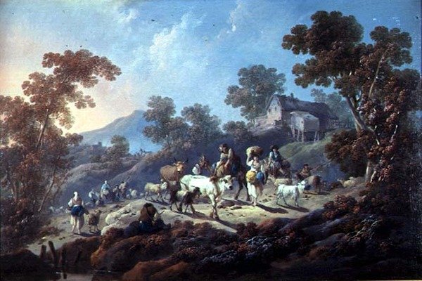Sziklás erdős táj (olaj, vászon) alkotó: Jean Baptiste Pillement