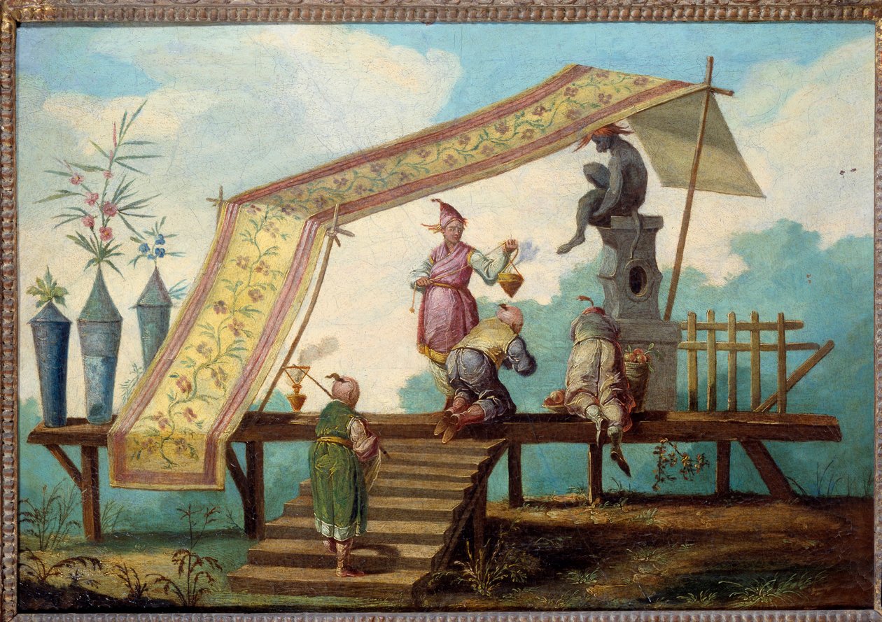 Chinoiserie: A kínai ajánlatot képviselő dekoratív panel. Jean Pillement (1728-1808) festett ajtó teteje alkotó: Jean Baptiste Pillement