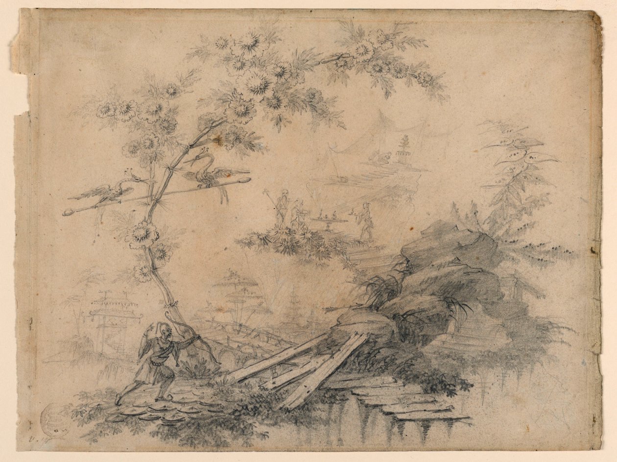 Rajz, Chinoiserie fantázia, 1780 körül. alkotó: Jean Baptiste Pillement