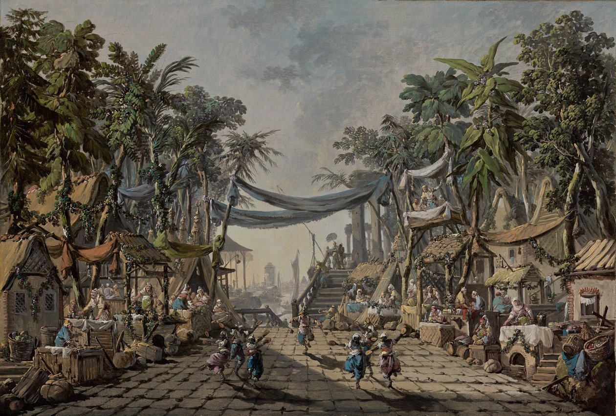 Piaci jelenet egy képzeletbeli keleti kikötőben, c. 1764 (olaj, vászon) alkotó: Jean Baptiste Pillement