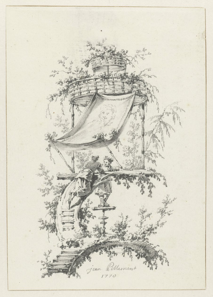 Díszkompozíció chinoiserie stílusban Dísztárgyak chinoiserie stílusban a Deuxième Cahier de six Baraques Chinoises számára (sorozat címe) alkotó: Jean Baptiste Pillement