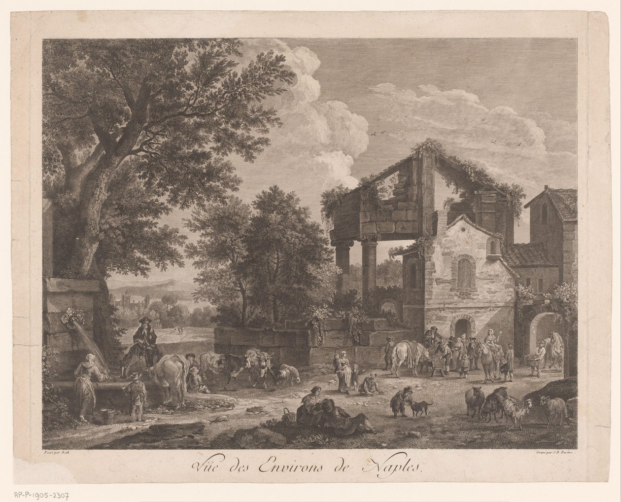 Kilátás Nápoly környékére Vüe ​​des Environs de Naples (cím a tárgyon) alkotó: Jean Baptiste Racine