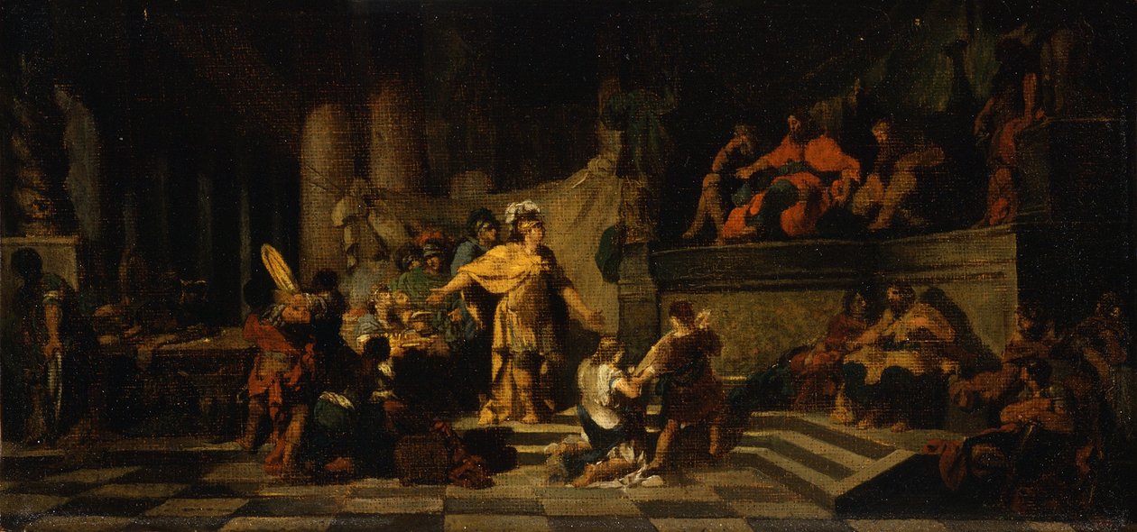 Aeneas ajándékokat ajánl Latinus királynak, és megkéri tőle lánya kezét, 1778 alkotó: Jean Baptiste Regnault