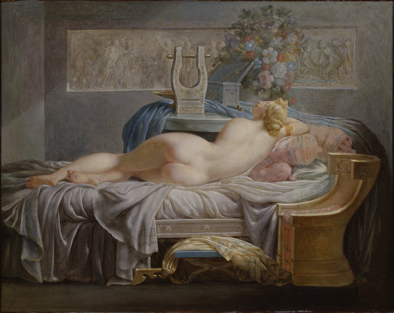 Sappho (630-580 avant JC) - Sappho, Regnault, Jean Baptiste (1754-1829). Olajfestmény. Mérete: 42x53 cm. Nemzeti Múzeum Stockholm alkotó: Jean Baptiste Regnault