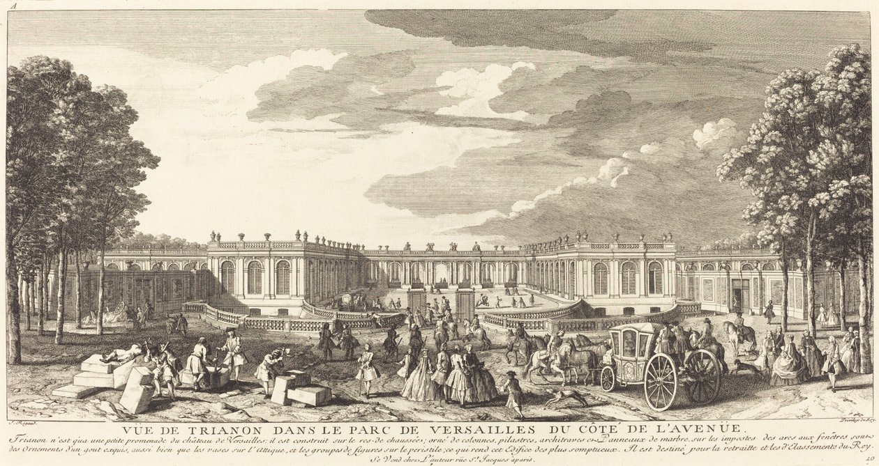 Trianon kilátása a Versailles-i parkban a Cote de l