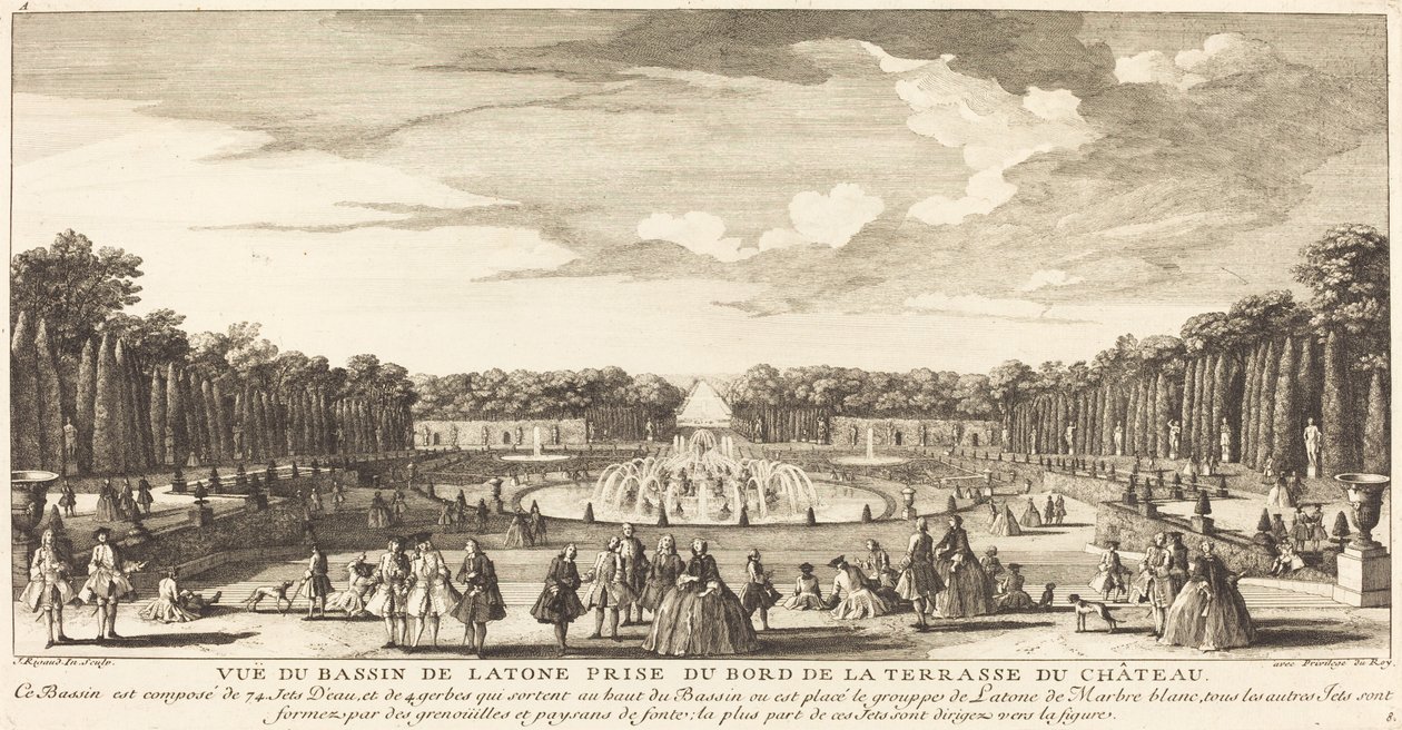 Kilátás a Bassin de Latone-ra a Chateau Terrace széléről alkotó: Jean Baptiste Rigaud