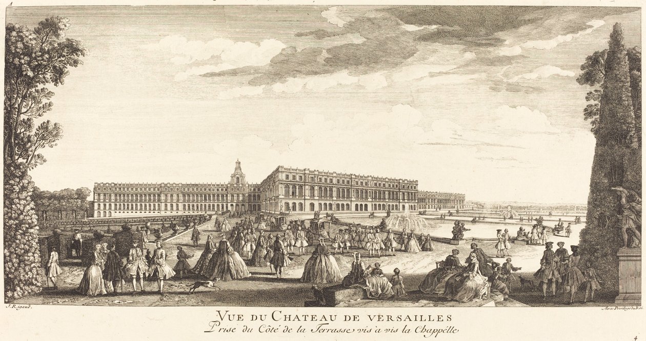 Kilátás a Versailles-i palotára a kápolnával szembeni terasz oldaláról alkotó: Jean Baptiste Rigaud
