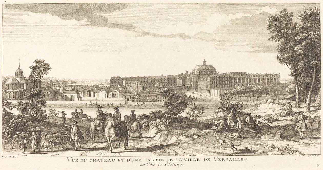 Kilátás a kastélyra és Versailles városának egy részére alkotó: Jean Baptiste Rigaud