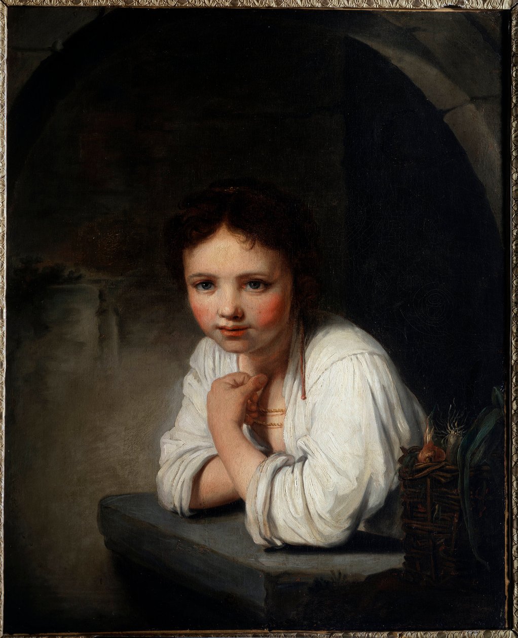 Egy lány portréja az ablakban Jean Baptiste Santerre (1651-1717) festménye, 18. századi Orleans musee des Beaux Arts alkotó: Jean Baptiste Santerre