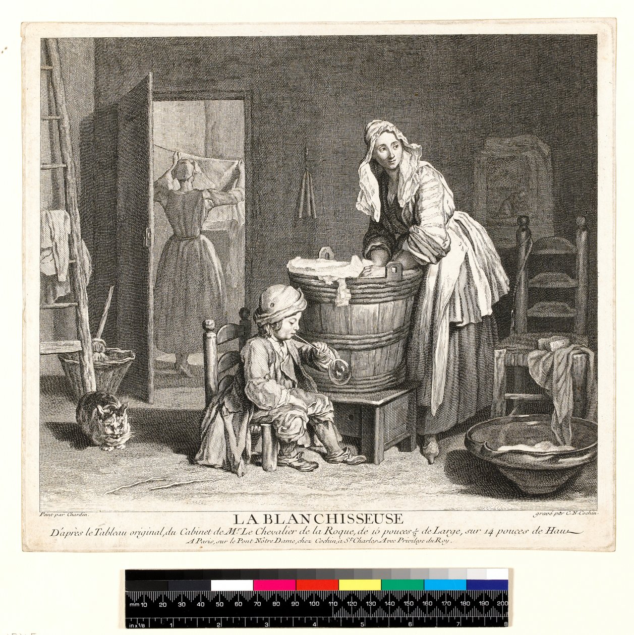 Laundress, metszett: Charles Nicolas Cochin I (1688-1754) 1739 (rézkarc és metszet) alkotó: Jean Baptiste Simeon (after) Chardin