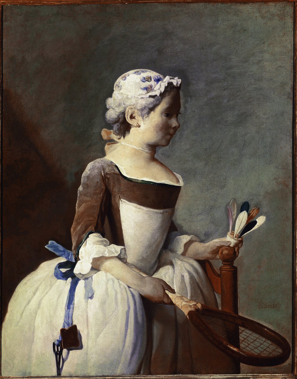 Lány ütővel és tollaslabdával (olaj, vászon, 1737 körül) alkotó: Jean Baptiste Simeon Chardin