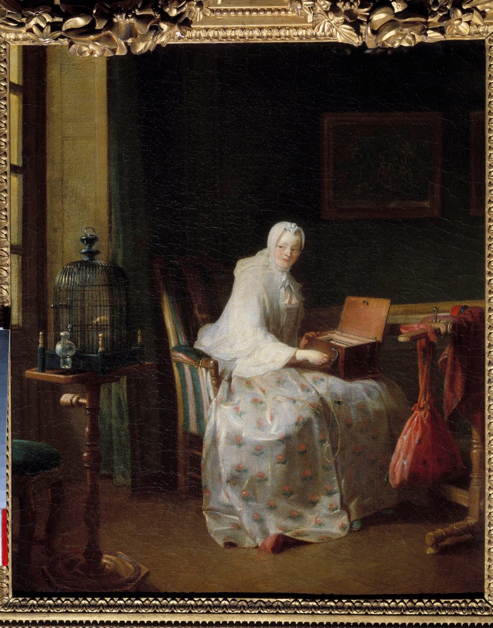 La serinette ou dame variáns ses amusements Jean Baptiste Simeon Chardin (1699-1779) festménye 18. század V. 0,50 x 0,43 m alkotó: Jean Baptiste Simeon Chardin