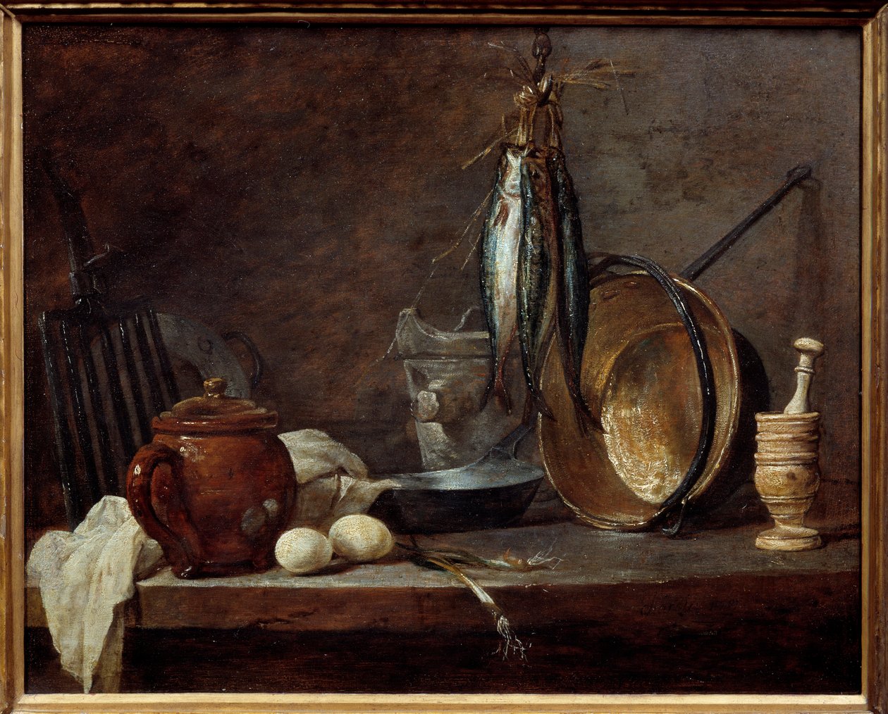 Karcsú és konyhai eszközök étlapja. Csendélet. Jean Baptiste Simeon Chardin (1699-1779) festménye alkotó: Jean Baptiste Simeon Chardin