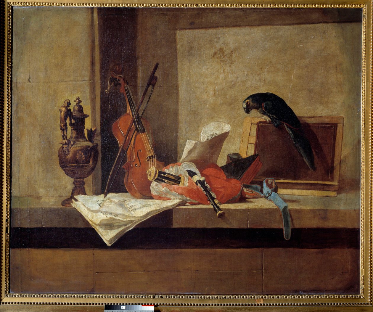 Hangszerek és papagáj Jean Baptiste Simeon Chardin (1699-1779) festménye 18. század Magángyűjtemény. alkotó: Jean Baptiste Simeon Chardin