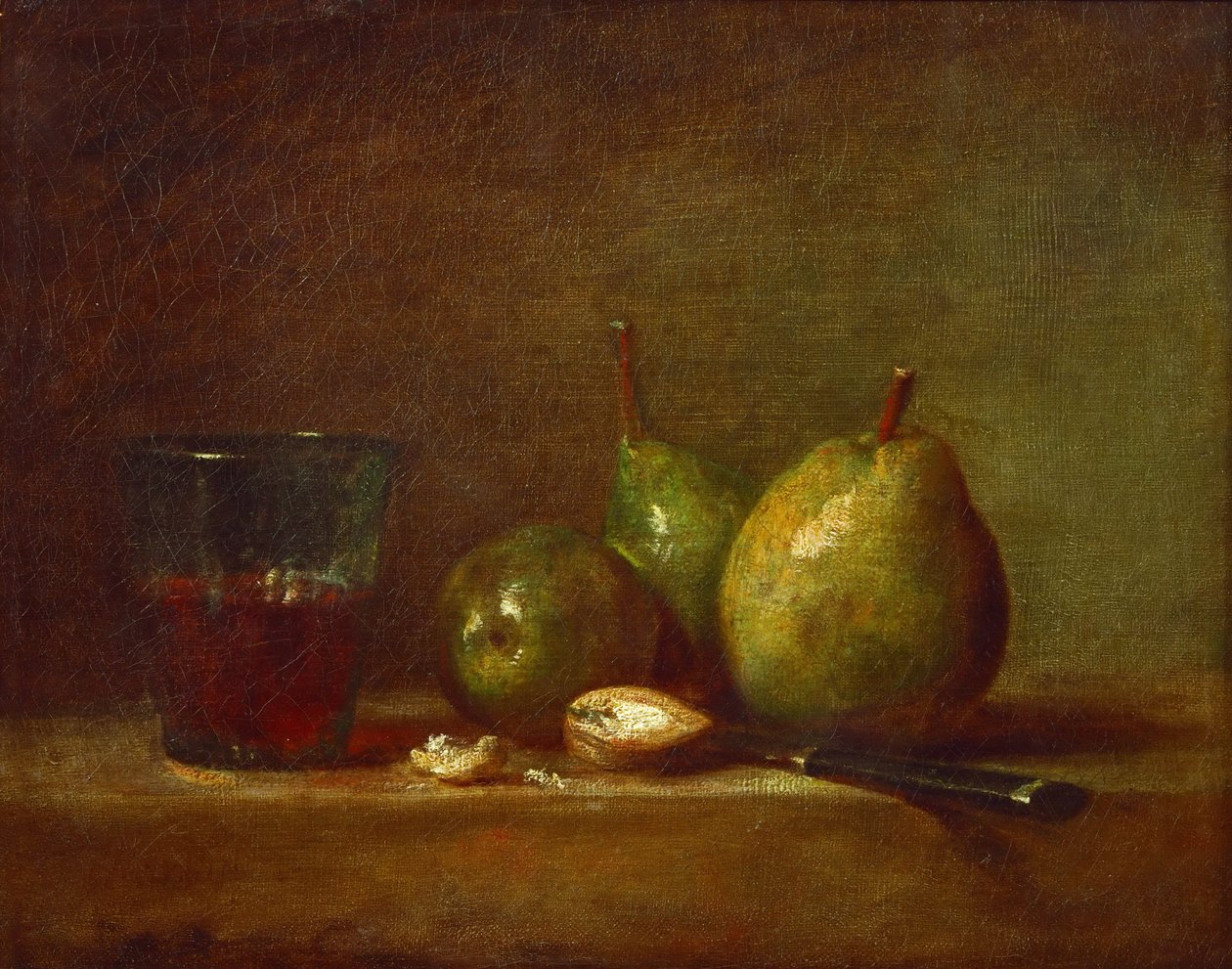 Körte, dió és egy pohár bor alkotó: Jean Baptiste Simeon Chardin