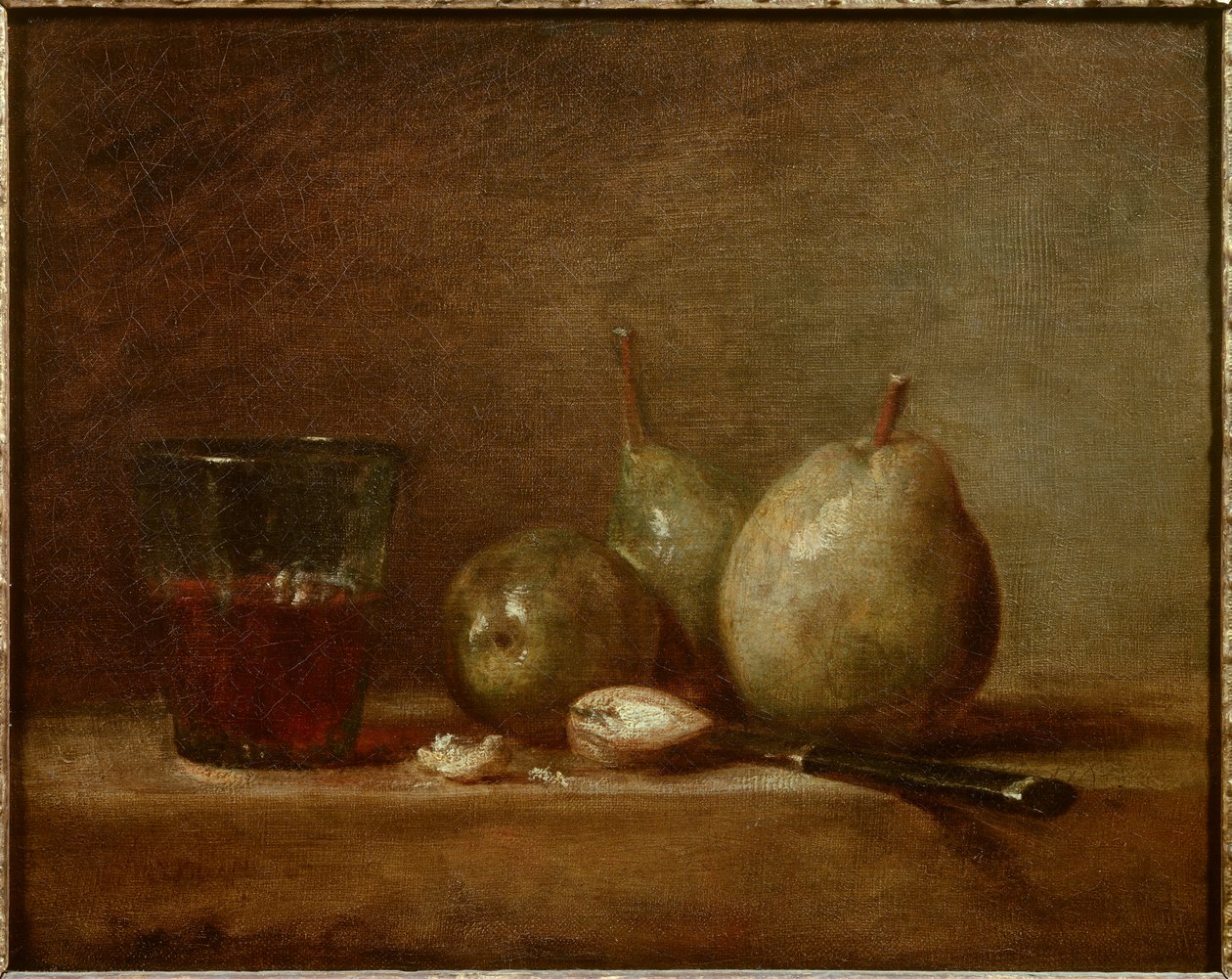 Körte, dió és pohár bor. Csendélet. Jean Baptiste Simeon Chardin (1699-1779) festménye alkotó: Jean Baptiste Simeon Chardin