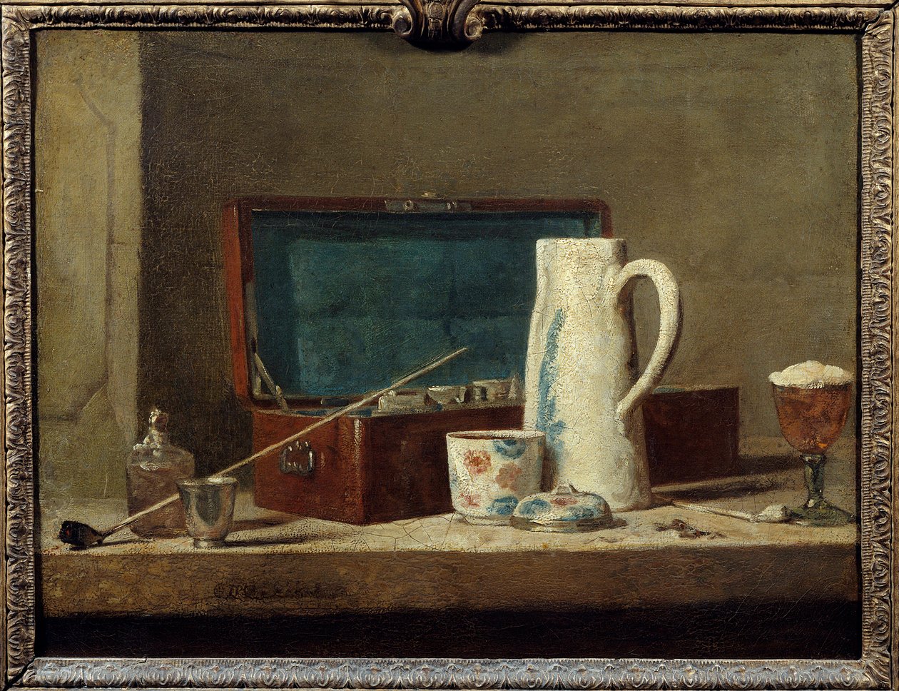 Pipák és vázák iváshoz vagy dohányzáshoz Jean Baptiste Simeon Chardin festménye (1699-1779) 18. század V. 0,32 x 0,42 m. Párizs. Louvre múzeum alkotó: Jean Baptiste Simeon Chardin