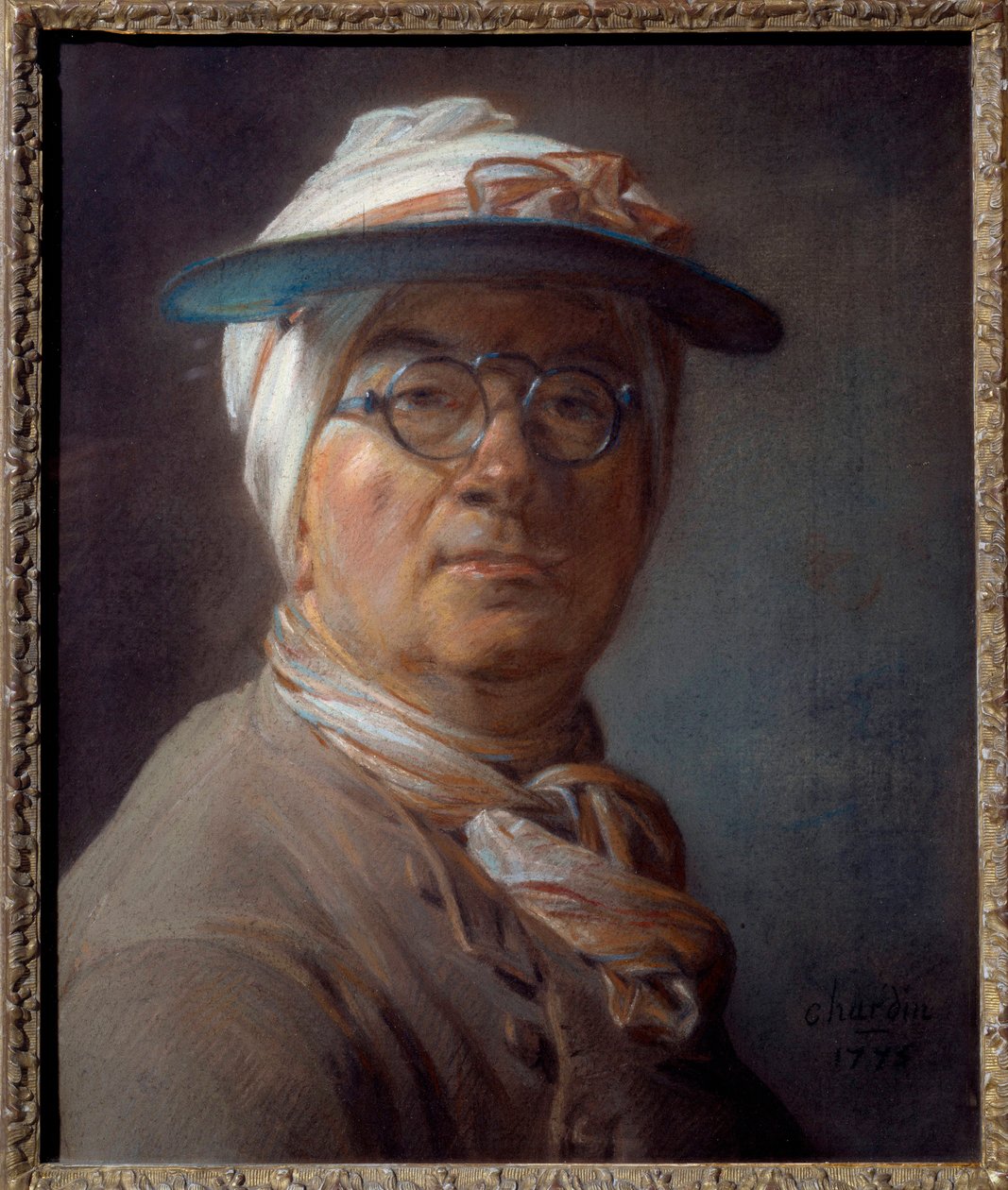 Zöld lámpaernyős portrénak nevezett önarckép Jean Baptiste Simeon Chardin (1699-1779) pasztellfestménye 1775 V. 0,46x0,38 m - Salf portré (zöld árnyalattal) - Jean Baptiste Simeon Chardin (1699-1779) festménye, pasztell, papír (46x38 cm) alkotó: Jean Baptiste Simeon Chardin