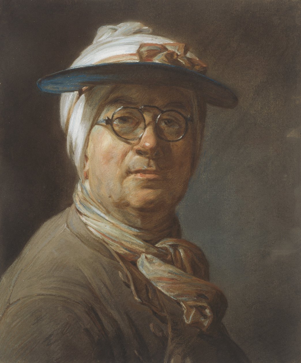 Önarckép napellenzővel, 1776 körül (pasztell, papír, vászonra rögzítve) alkotó: Jean Baptiste Simeon Chardin