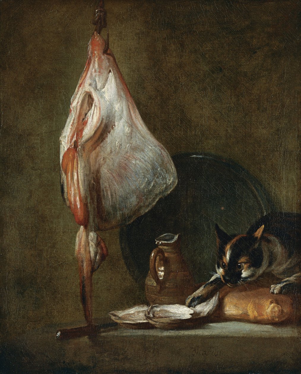 Csendélet macskával és rájahallal alkotó: Jean Baptiste Simeon Chardin