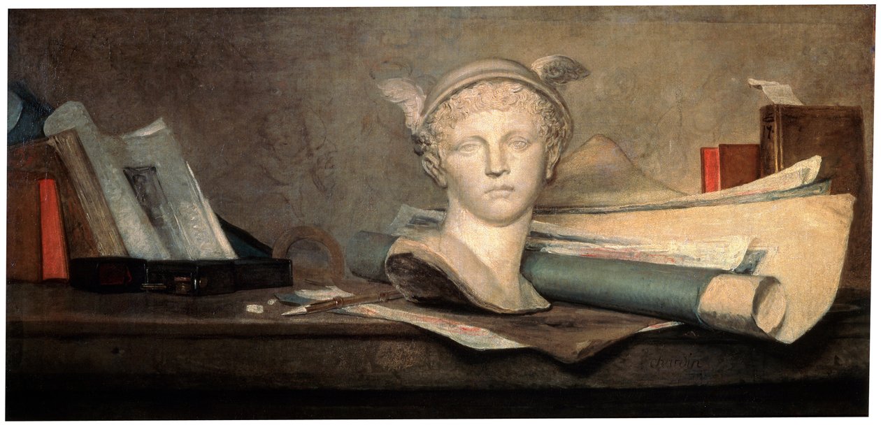 Csendélet a művészetek jellemzőivel, 18. század. alkotó: Jean Baptiste Simeon Chardin