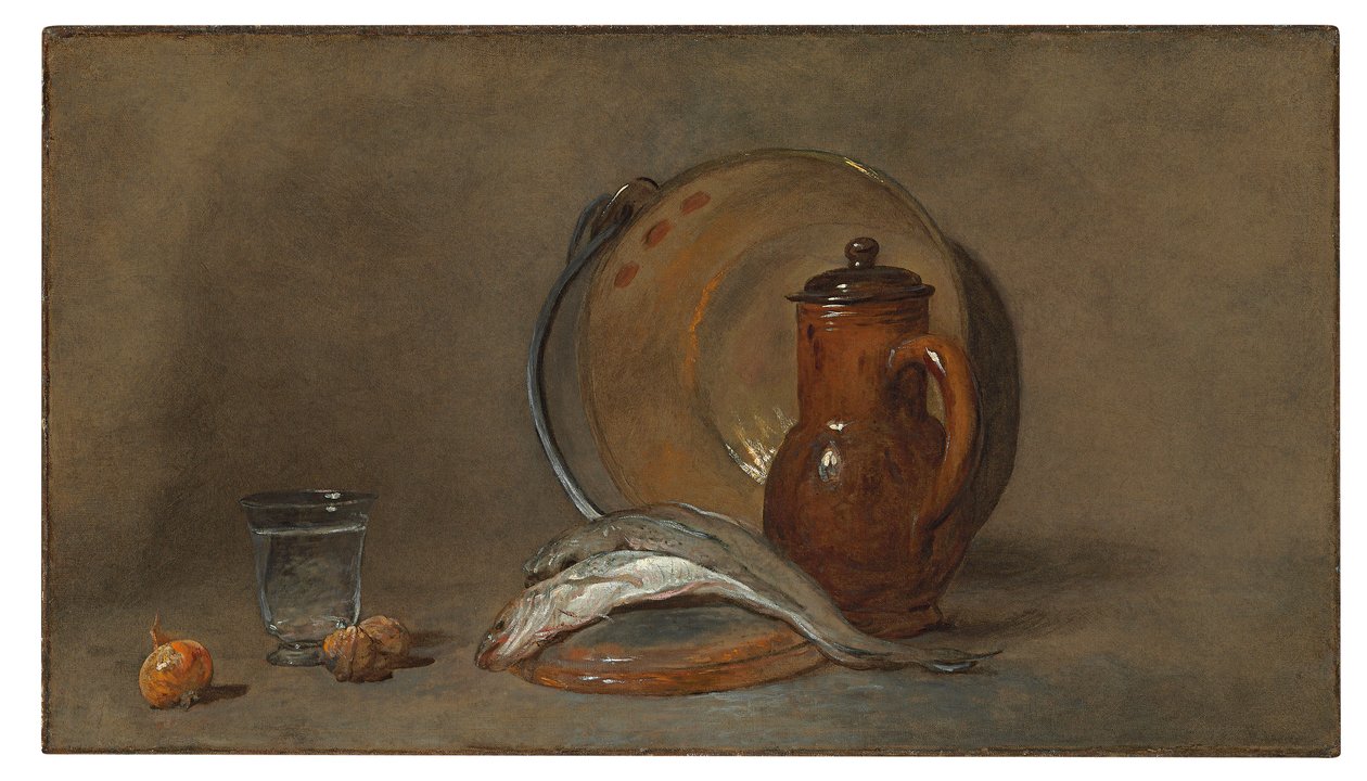 Csendélet hallal és rézfazékkal alkotó: Jean Baptiste Simeon Chardin