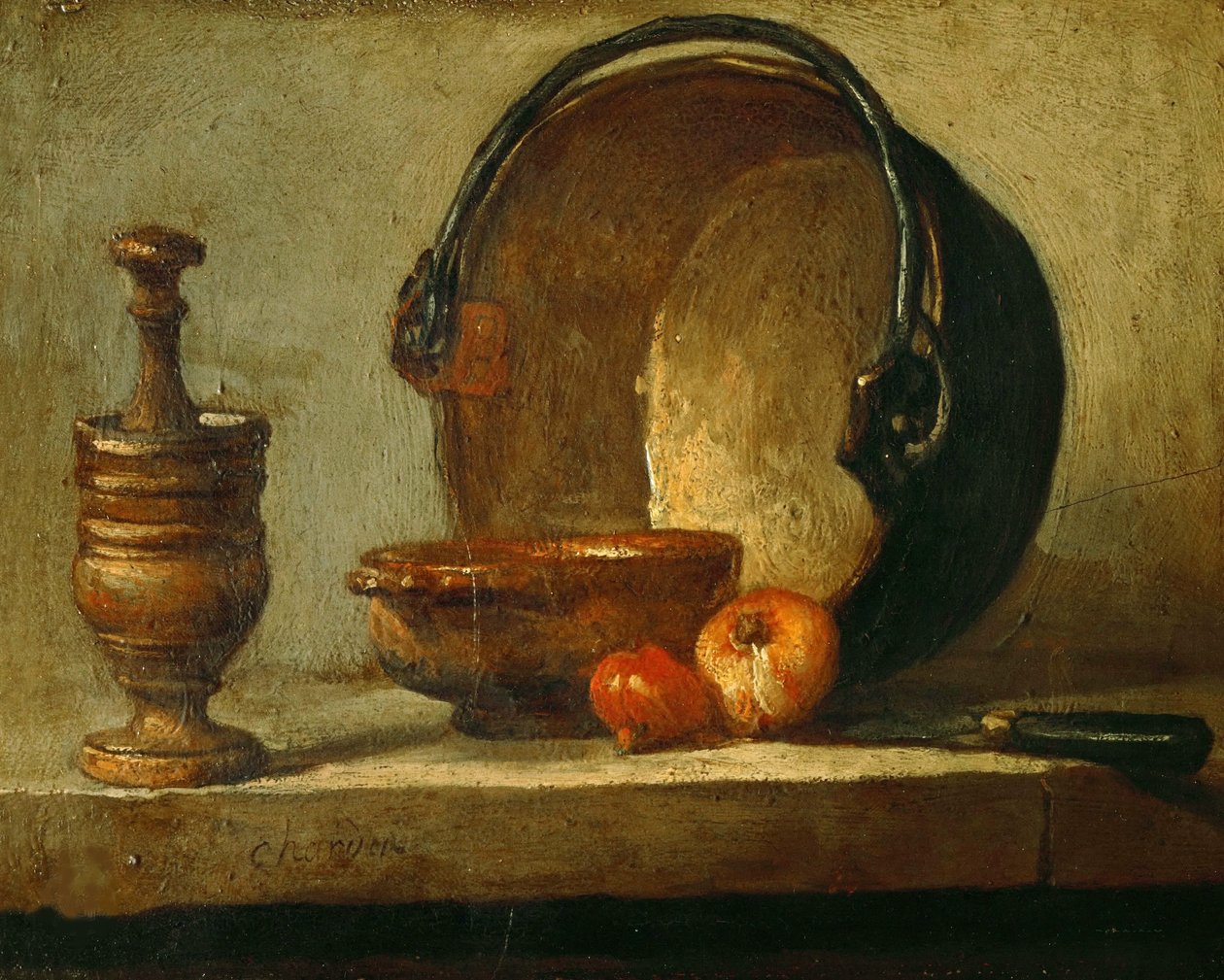 Rézbográcsos csendélet, 1732. alkotó: Jean Baptiste Simeon Chardin