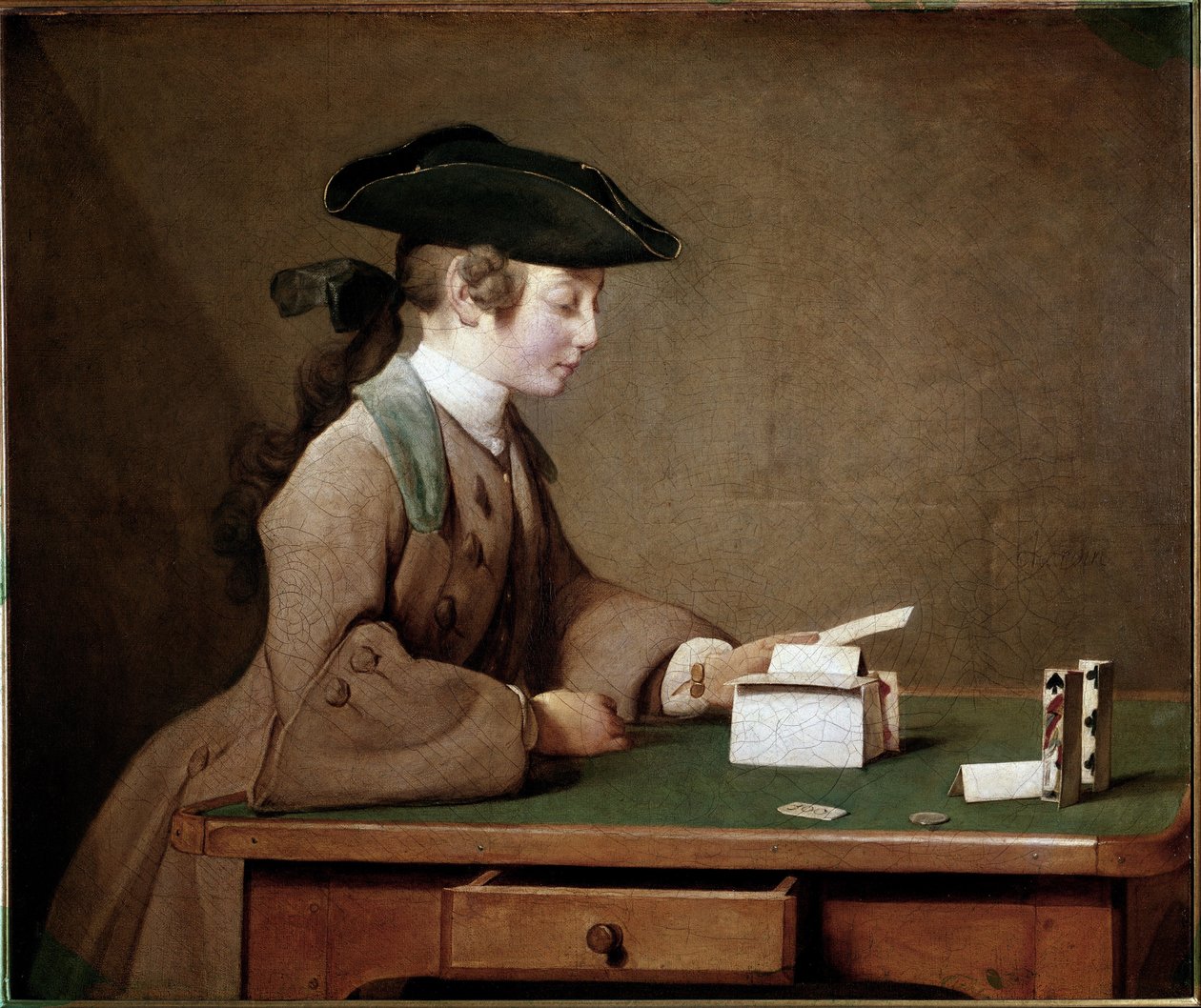 Kártyavár (olaj, vászon alkotó: Jean Baptiste Simeon Chardin
