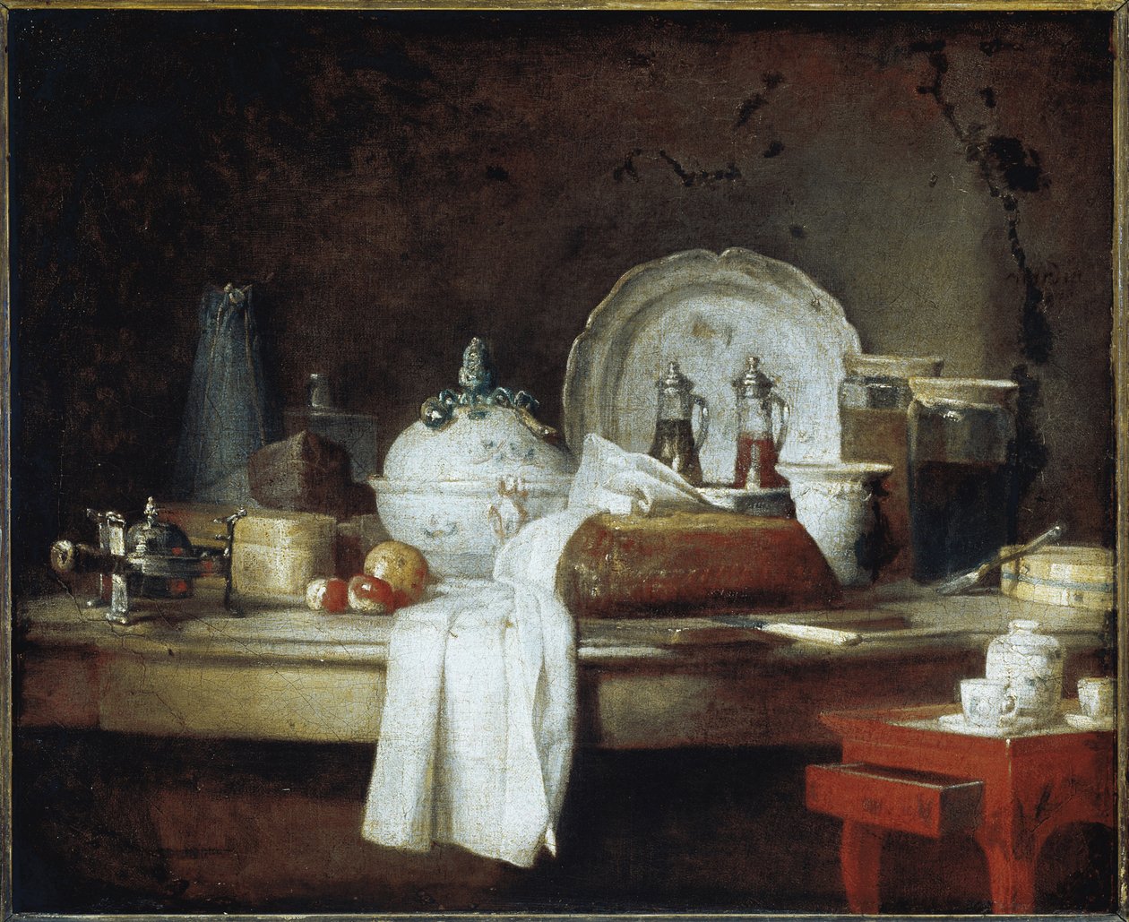 A tiszti rendetlenség vagy az ebéd desszert parti maradványai (olaj, vászon, 1763 körül) alkotó: Jean Baptiste Simeon Chardin