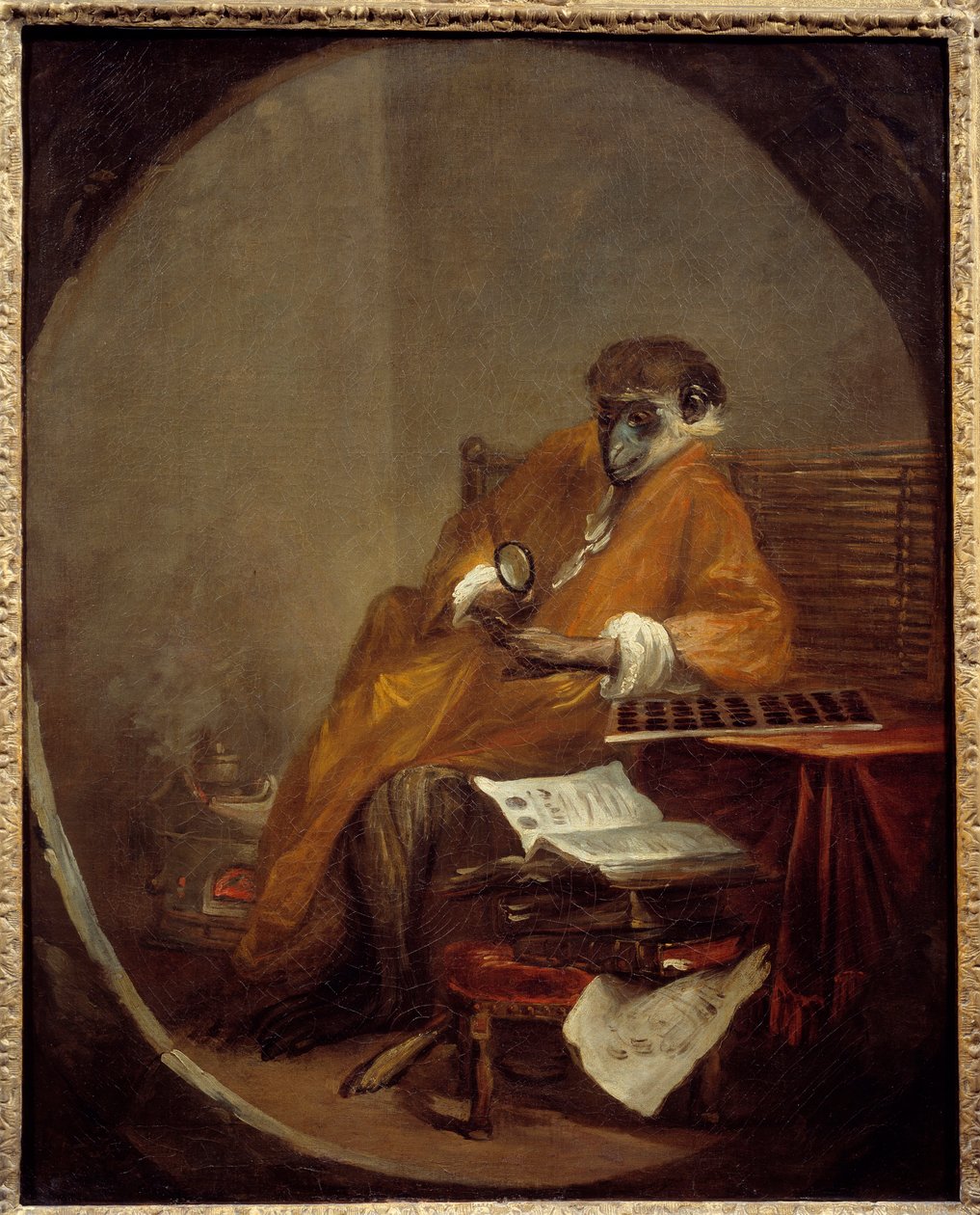 Az antik majom. Egy majom ábrázolása férfi testtartásban. Jean Baptiste Simeon Chardin (1699-1779) festménye alkotó: Jean Baptiste Simeon Chardin