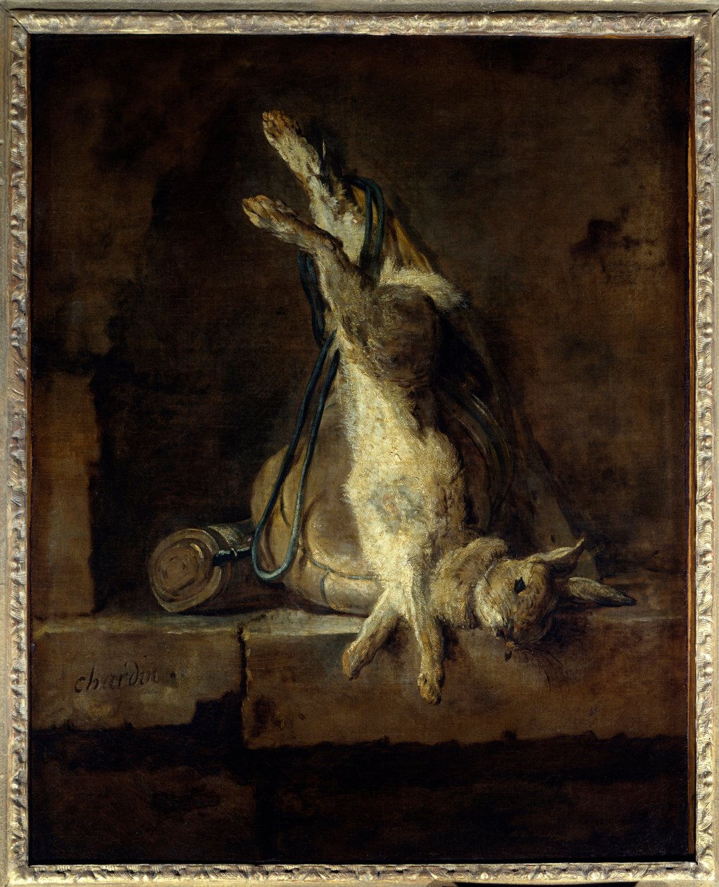 A döglött nyúl és a vadászfelszerelés Jean Baptiste Simeon Chardin (1699-1779) festménye 18. század V. 0,81x0,65 m Párizs, Musee du Louvre. alkotó: Jean Baptiste Simeon Chardin