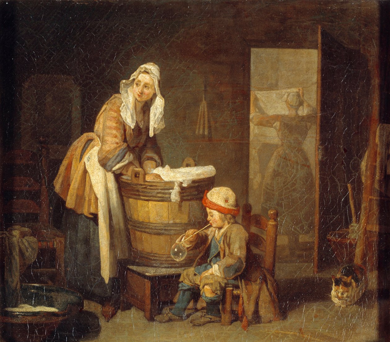 A mosógép. Jean Baptiste Simeon Chardin (1699-1779) festménye alkotó: Jean Baptiste Simeon Chardin